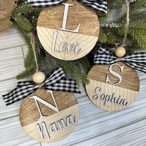 Farmhouse Christmas Ornament / Wooden Ornament / Monogram Ornament / Personalized Ornament / Shiplap Ornament