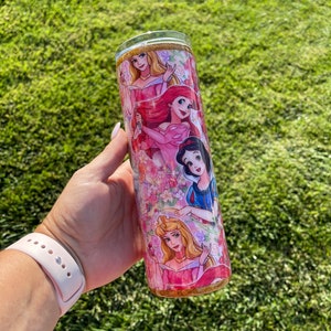 Princess Custom Fabric Tumbler / Disney Princesses / 20 oz Glitter Tumbler / Gifts for Her
