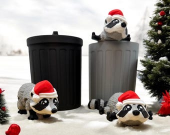 Kerstwasbeer met optionele prullenbak | 3D-geprint | Prullenbakpanda | Kerstman