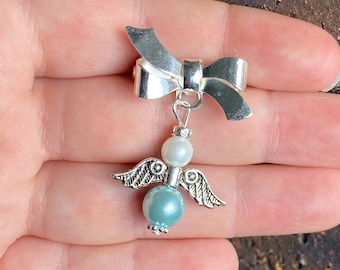 Handmade Bow pin broach something blue guardian angel