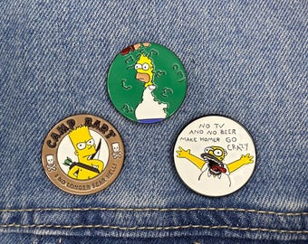 90s Cartoons | Disappearing Homer Bush | No Tv No beer Homer go crazy | Bart Simpson | Camp Bart  | Enamel Pins | Magnet Converter
