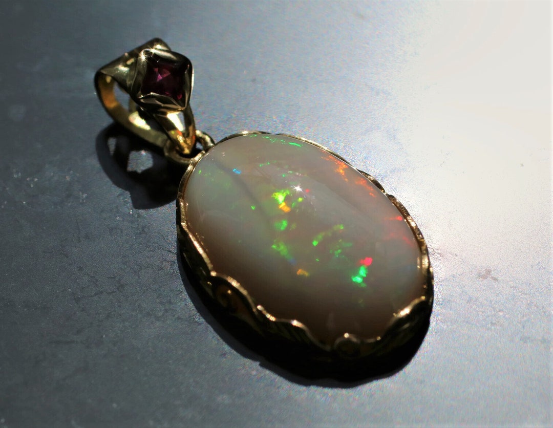 Genuine Ethiopian Welo Opal Pendant Princess Cut Red Ruby - Etsy