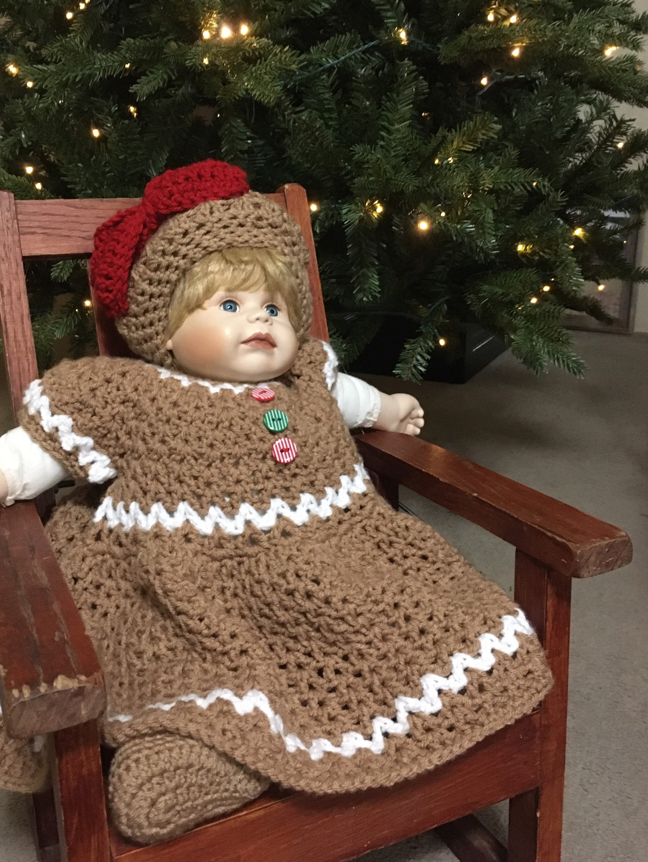 Christmas Dress, Baby Girl Christmas Dress, Gingerbread Dress, Gingerbread Photo Props, Crochet Dress, Brown Dress, Dress, Hat, Booties