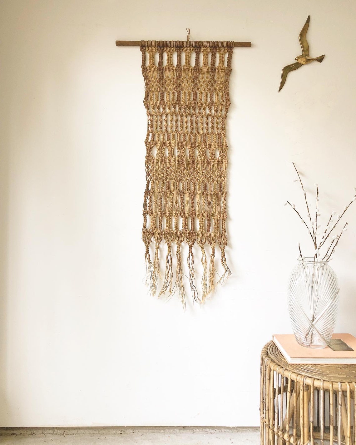 Large Vintage Jute Macrame Wall Hanging Etsy