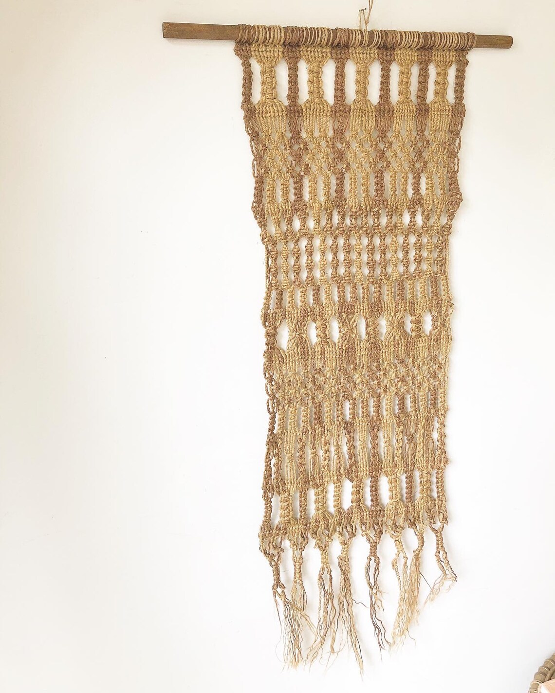 Large Vintage Jute Macrame Wall Hanging Etsy