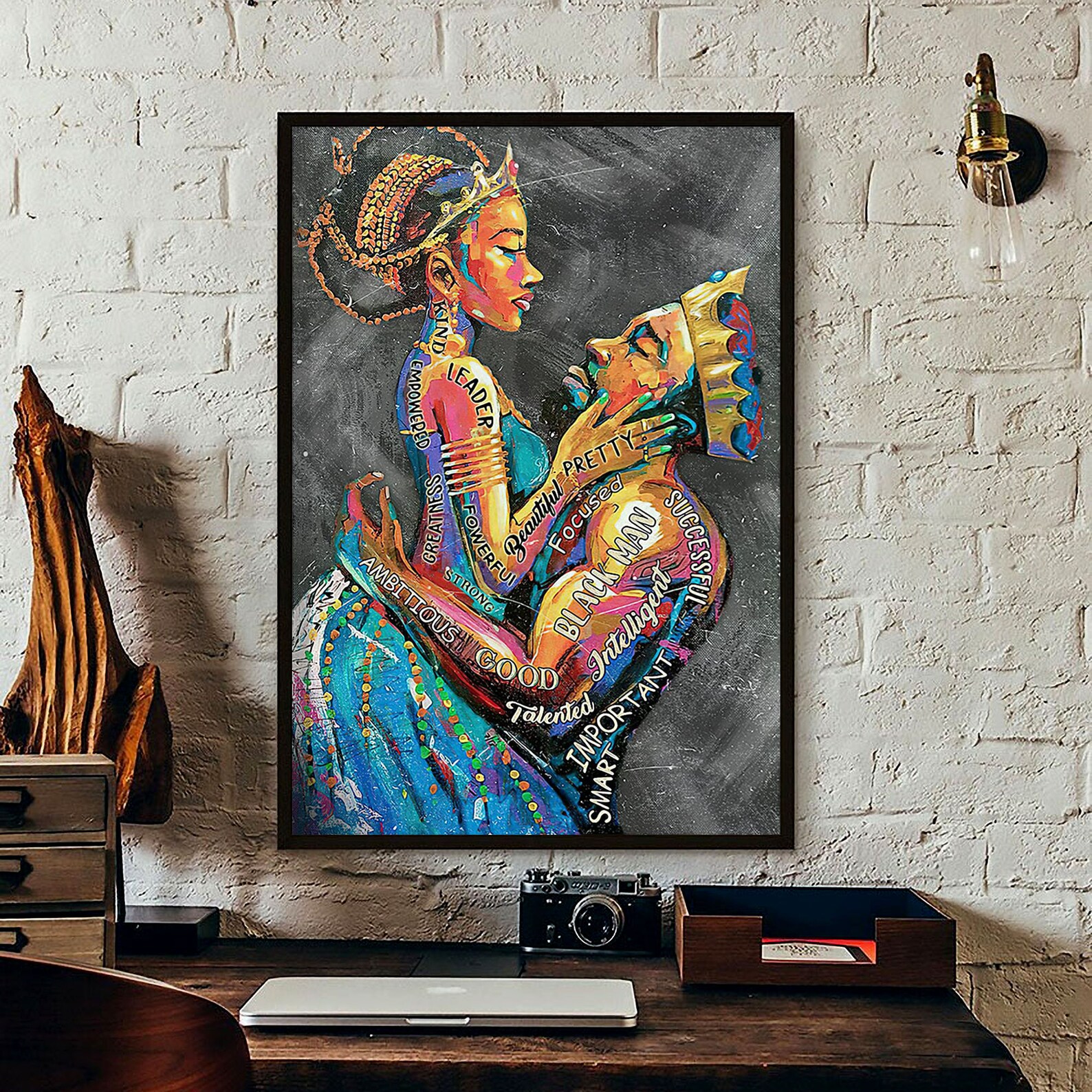 Black Couple Wall Art African American Wall Art Black Queen Etsy