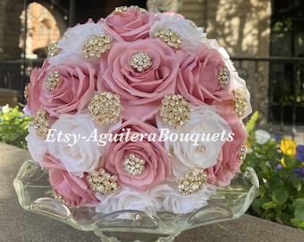 Dusty Rose Quinceanera Bouquet, Dusty rose quince bouquet, quince bouquet, quinceañera bouquet