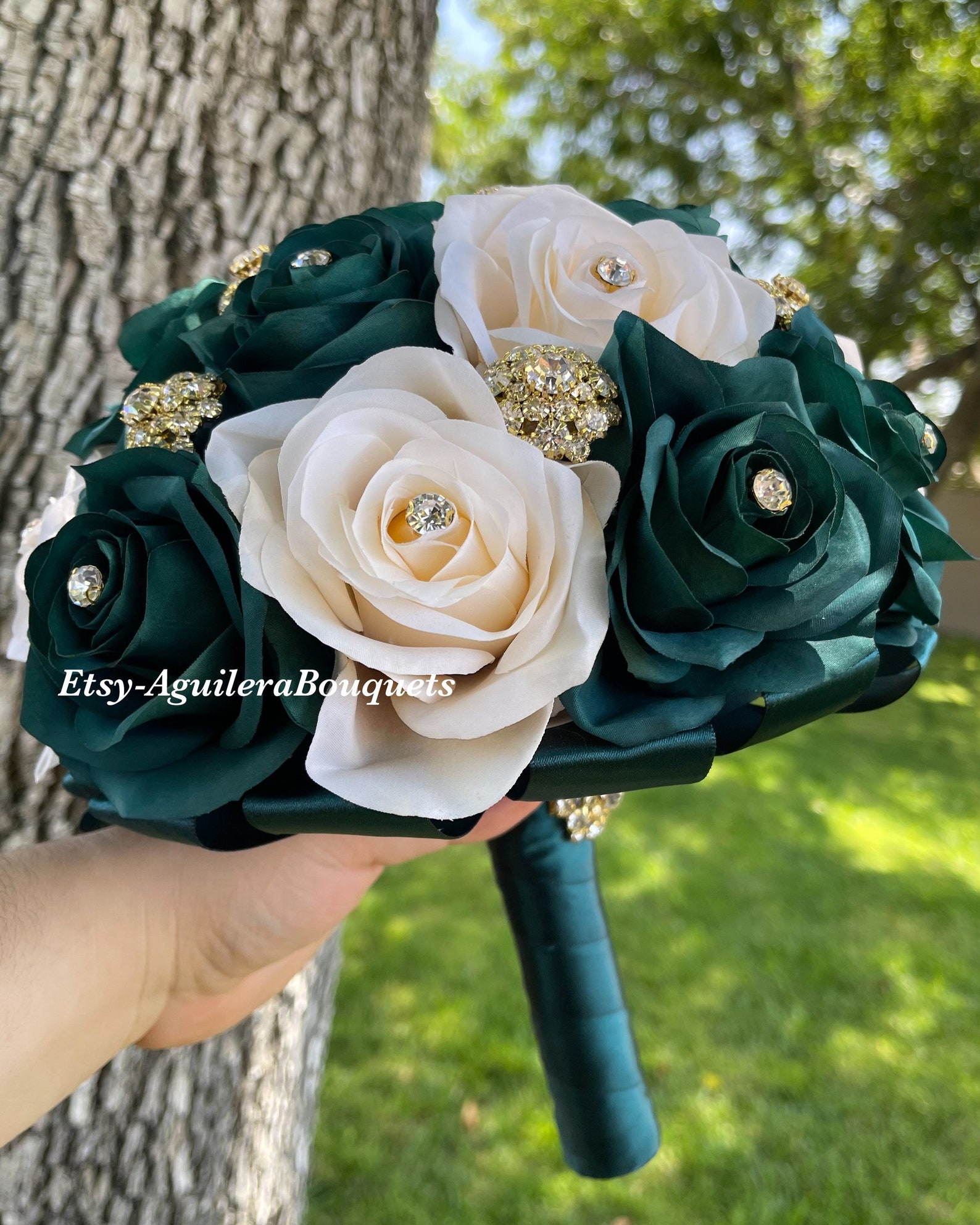 Emerald Green Quinceañera Bouquet, Emerald Bridal Bouquet, Emerald