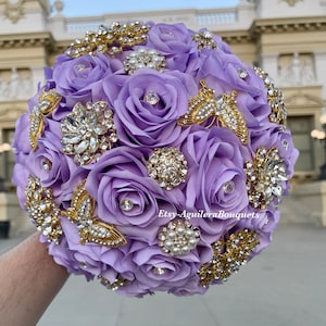 Lilac Quinceañera Bouquet, Butterfly Theme, Lilac Quince Bouquet, Gold Lilac Bouquet, Lilac Bridal Bouquet, Gold Butterflies