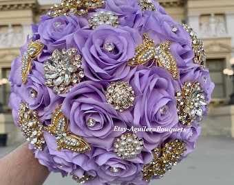 Lilac Quinceañera Bouquet, Butterfly Theme, Lilac Quince Bouquet, Gold Lilac Bouquet, Lilac Bridal Bouquet, Gold Butterflies