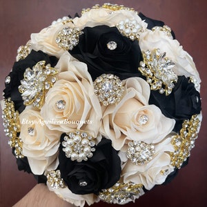 Black and Champagne Bouquet Black and Champagne Bridal Bouquet Black Quince Bouquet Champagne Quince Bouquet Black and Champagne Bouquet