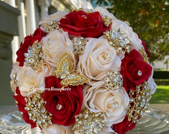 Red, Gold, and White Butterfly Bouquet, for Your Wedding, Example Only DO  NOT PURCHASE 