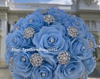 Blue Quinceanera Bouquet, Quince Bouquet, Bahama Blue Bouquet, Bridal Blue Bouquet, Bahama Blue Quince Bouquet, Winter theme Bouquet,