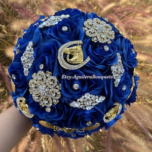 Royal Blue Quinceañera Bouquet, Charro Bouquet, Quince Bouquet, Royal Blue Charra Quinceanera, Royal Blue and Gold Quince Bouquet,