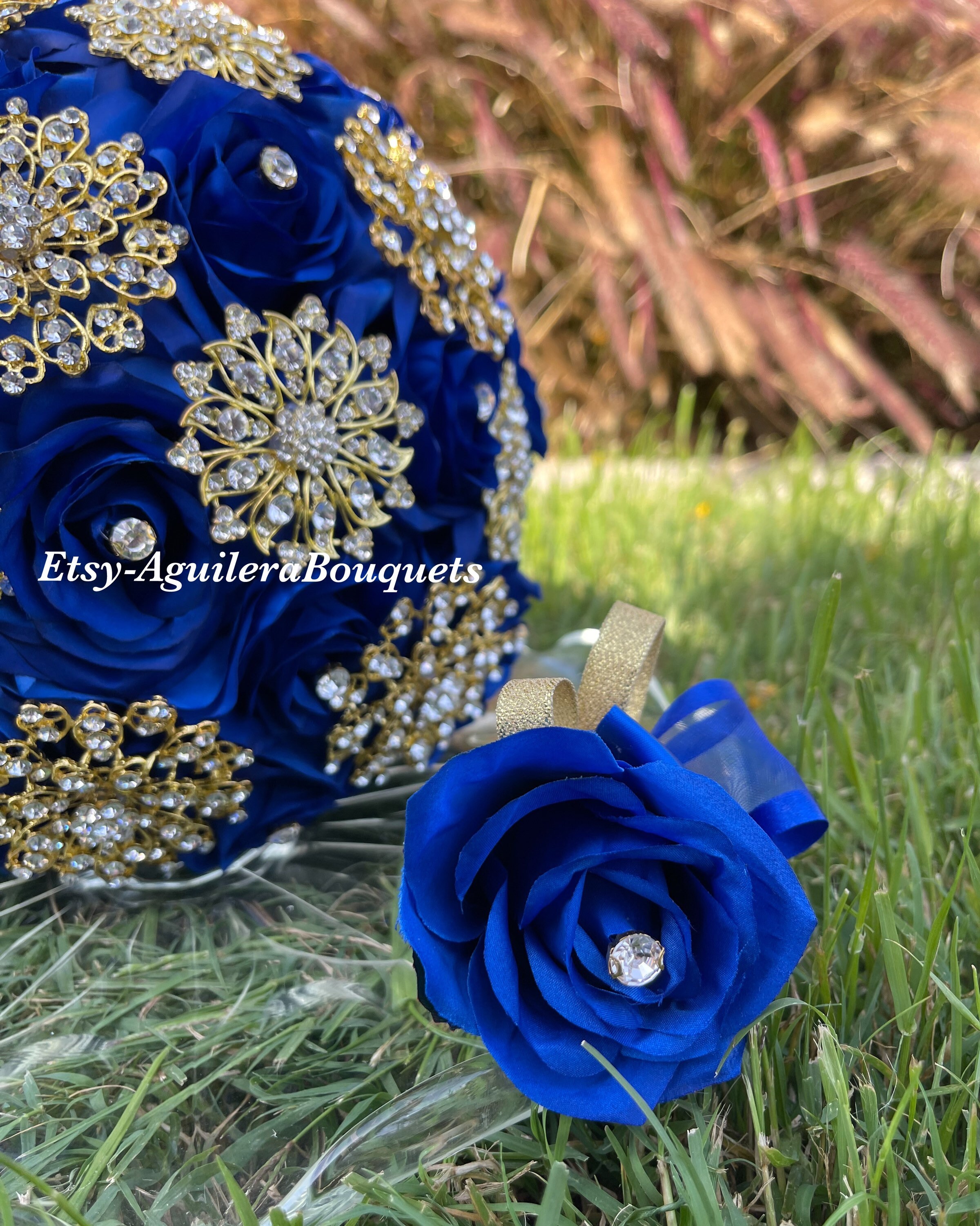 Royal Blue Quinceañera Bouquet, Gold Butterfly Theme, Royal Blue Quince  Bouquet, Royal Blue and Gold Bouquet,royal Blue Bridal Bouquet, Gold 
