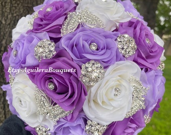 Lilac Purple Ivory Quinceañera Bouquet, Butterfly Theme, Lilac Ivory Quince Bouquet, Silver Lilac Bouquet, Lilac Ivory Bridal Bouquet
