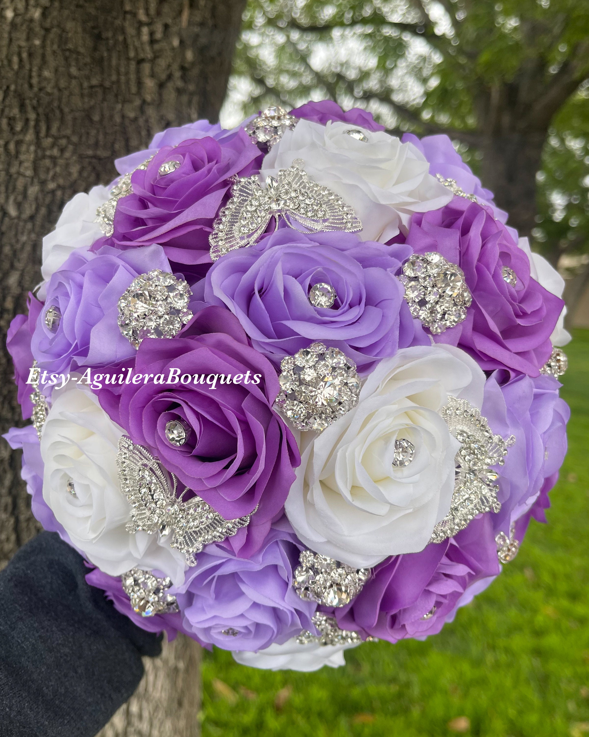Lilac Purple Ivory Quinceañera Bouquet, Butterfly Theme