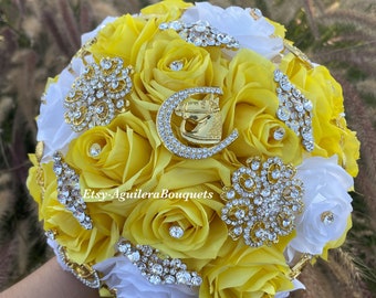 Yellow and White Quinceañera Bouquet, Quince bouquet, Charra Quinceanera, Ramo Charro,Yellow and White Quince Bouquet, Yellow bouquet