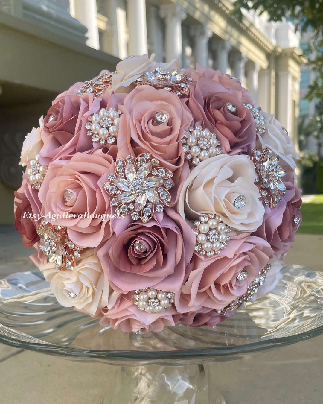 Rose Gold Quince Bouquet, Rose Gold Mauve Quinceañera Bouquet, Dusty