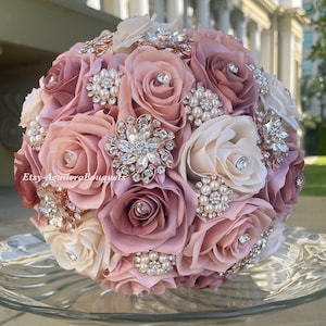 Rose Gold Quince Bouquet, Rose Gold Mauve Quinceañera Bouquet, Dusty Bridal Bouquet, Dusty Rose Blush Bouquet, Dusty Pink Quince Bouquet