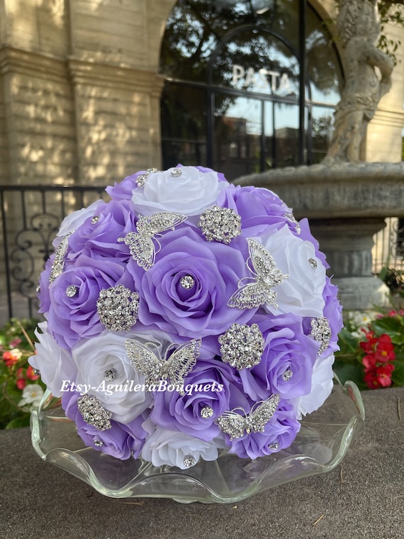 Elegant Purple and Silver Floral Bouquet Quinceañera Lilac Quinceañera Bouquet, Butterfly Theme, Lilac Quince  main image 3