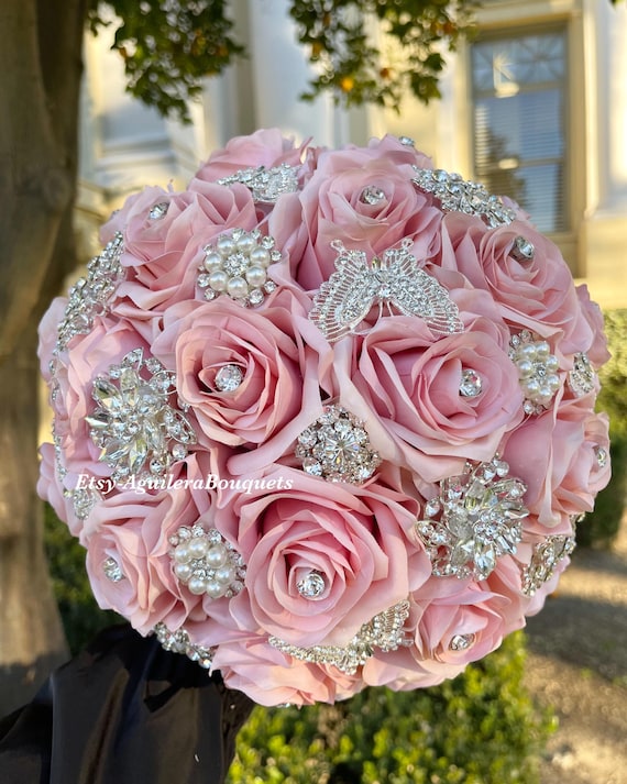 Blush Pink Bridal/Quince Bouquet and head piece with Rhinestone Accents Amazon.com: Gkvszy Blush Pink Bridal Wedding Bouquet with  main image 3