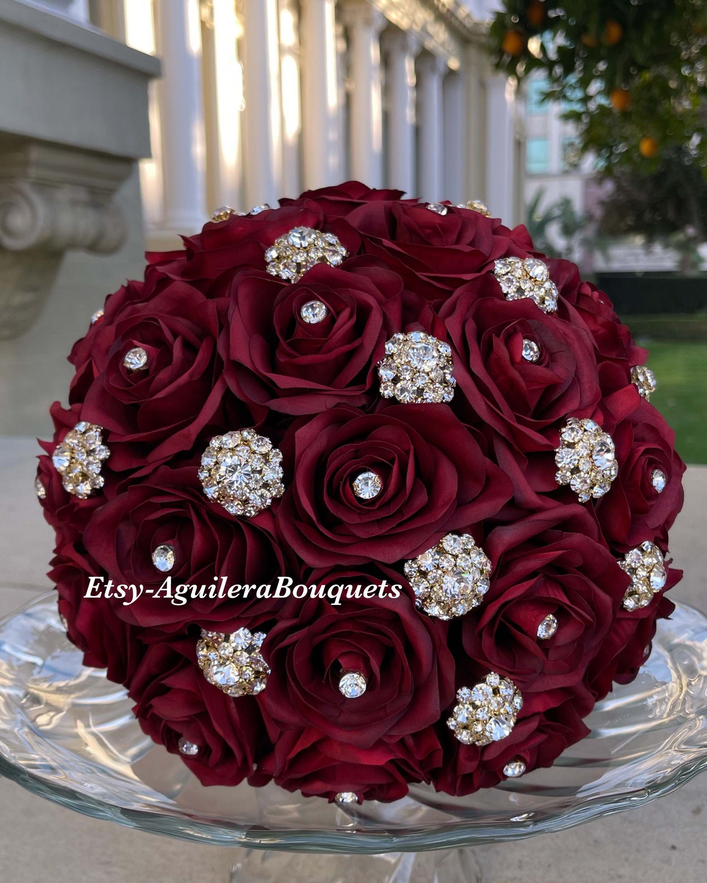 Burgundy Quince Bouquet Burgundy and Gold Bouquet, Burgundy Bridal