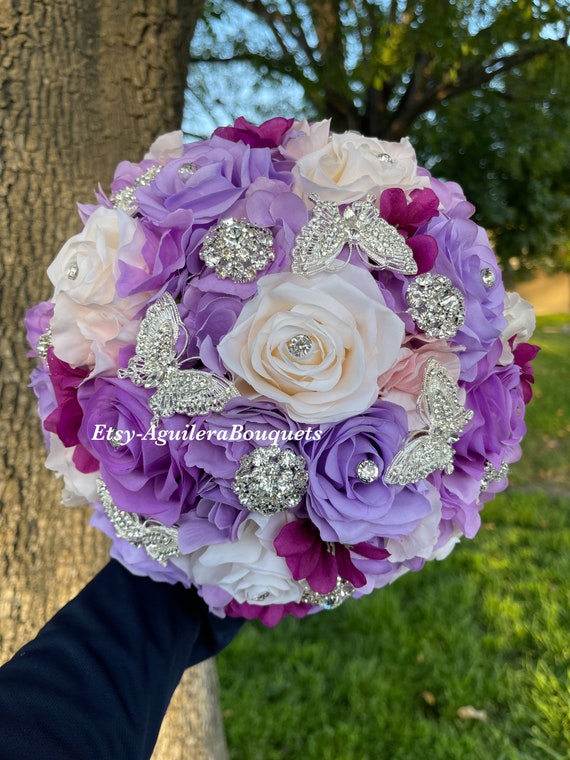 Lilac Quinceañera Bouquet, Butterfly Theme, Lilac Quince Bouquet, Silver  Lilac Bouquet, Lilac Bridal Bouquet 