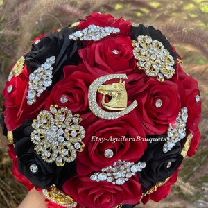 Red and Black Bouquet, Charra Red and Black Quinceañera, Red Quince Bouquet, Red and Black Quince Charra Bouquet Quince bouquet, Ramo Charro