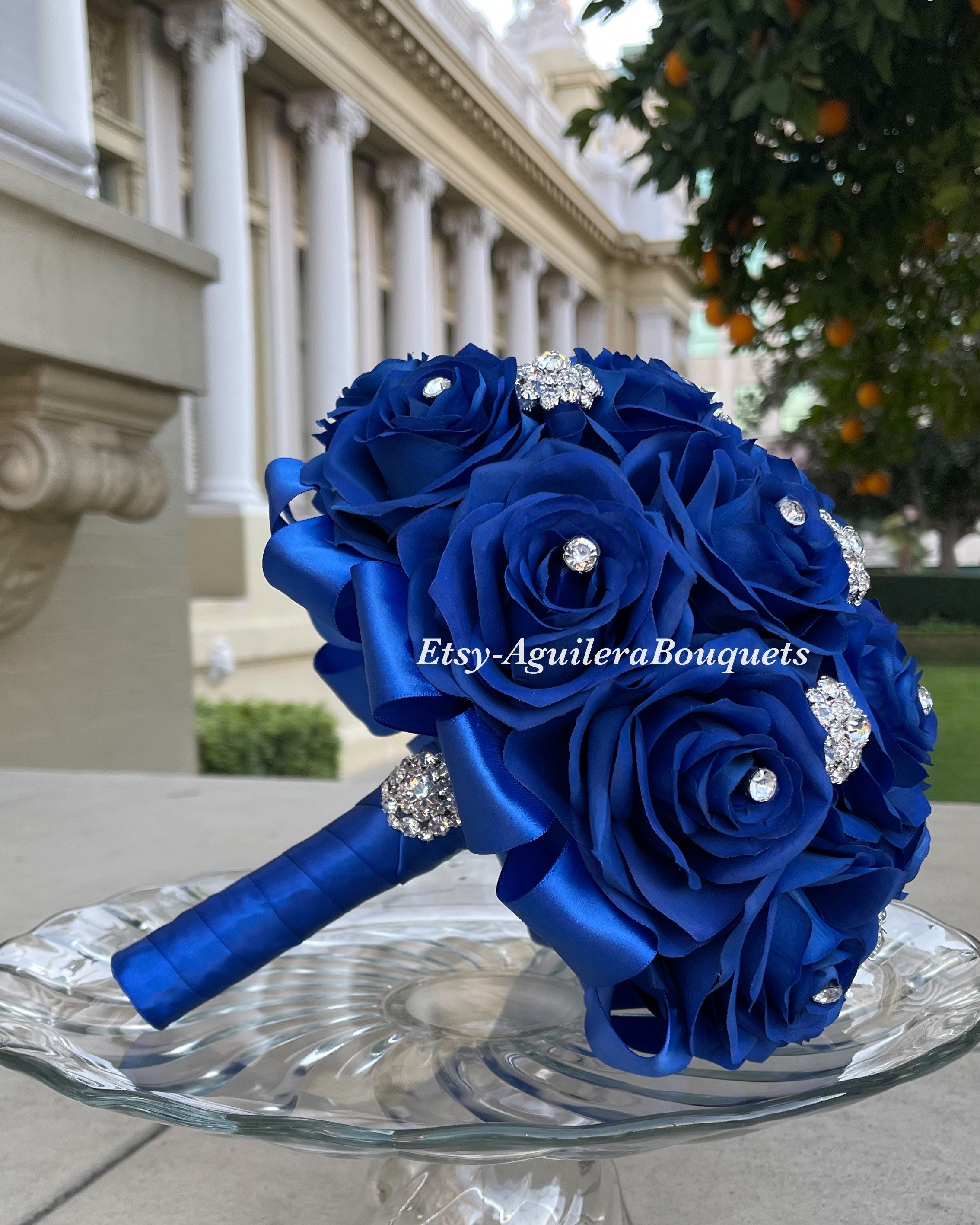 Royal Blue Quinceañera Bouquet, Gold Butterfly Theme, Royal Blue