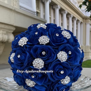 Royal Blue Bouquet, Quince Royal Blue Bouquet, Bridal Royal Bouquet, Quinceanera Bouquet, Royal Blue and Silver, Royal Blue and Gold
