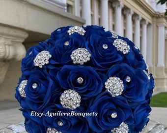 18910  Z Bridal Quinceanera Bridesmaid Throw Silk Flower Bouquets Baby Blue 