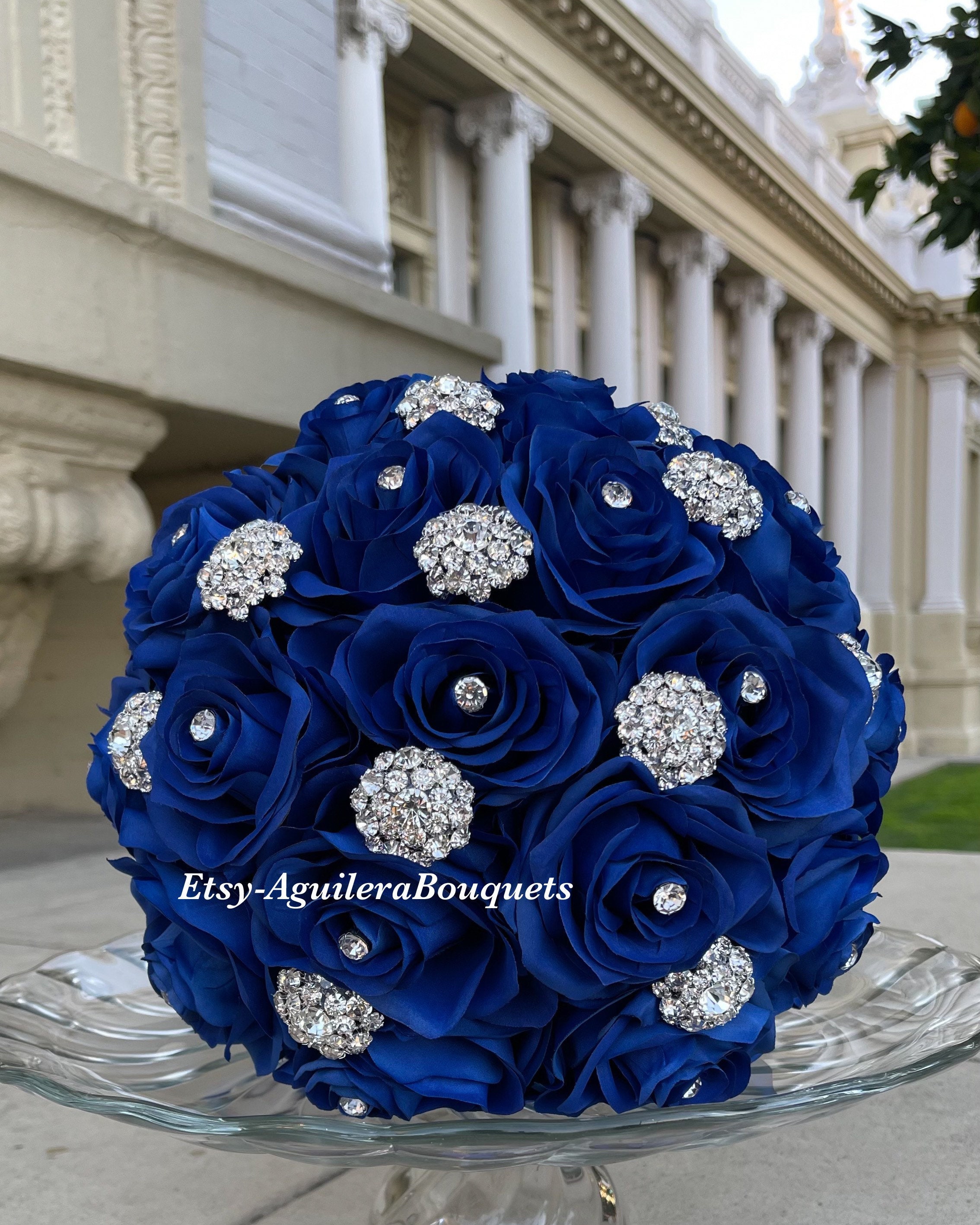 Royal Blue Quinceañera Bouquet, Gold Butterfly Theme, Royal Blue