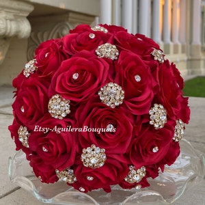 Red Quince Bouquet Red and Gold Bouquet Red and Gold Bridal Bouquet Red and Gold Quince Bouquet ed Bridal Bouquet Red Quinceañera Bouquet