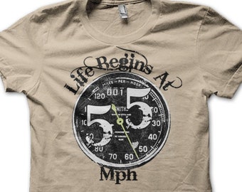 BIRTHDAY Biker Life Begins at 55 MPH Motorcycle Fifties t-shirt 7016