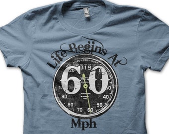 BIRTHDAY Biker Life Begins at 60 MPH Motorcycle Sixties t-shirt 7017