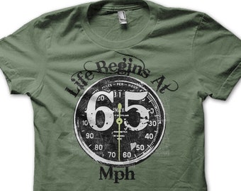BIRTHDAY Biker Life Begins at 65 MPH Motorcycle Sixties t-shirt 7018