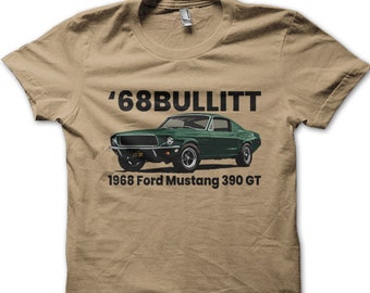 68 Bullitt Mustang 390 GT Retro-Baumwoll-T-Shirt 9036