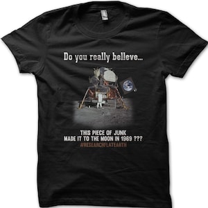 FLAT EARTH FE Theory Moon Landing Conspiracy printed t-shirt 9080