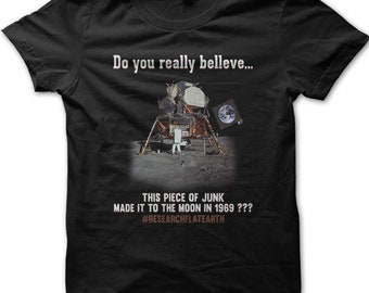 FLAT EARTH FE Theory Moon Landing Conspiracy bedrucktes T-Shirt 9080