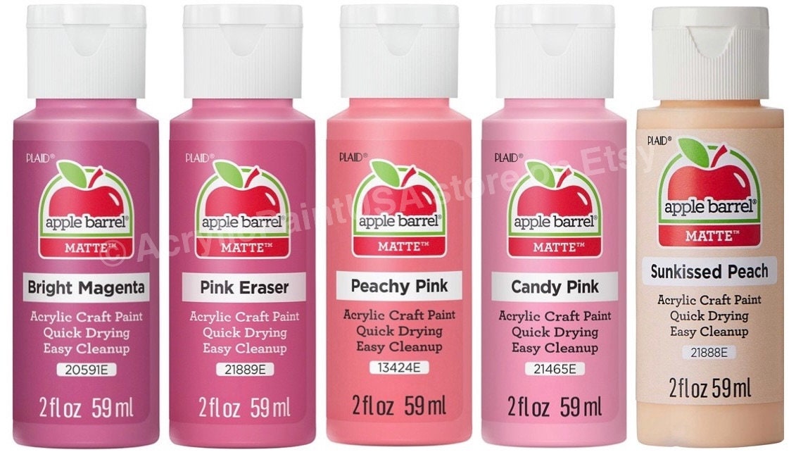 Apple Barrel Essential Pinks. One SET of 5 Bottles Matte Finish Acrylic  Paints 