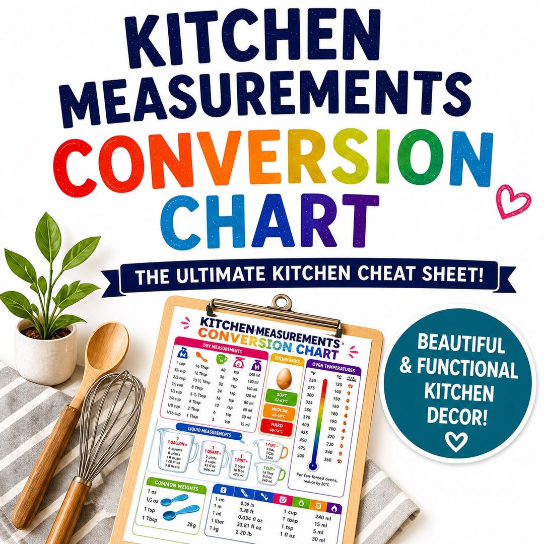 Kitchen Conversion Chart Printable, Cooking Measurement Cheat Sheet ...