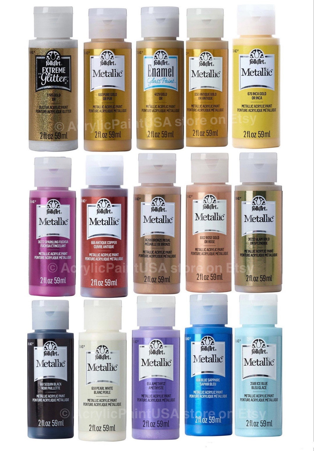 Folkart Multi-surface Acrylic Paint Set, 10 Pack of Basic Colors, 2 Fl Oz  Each 