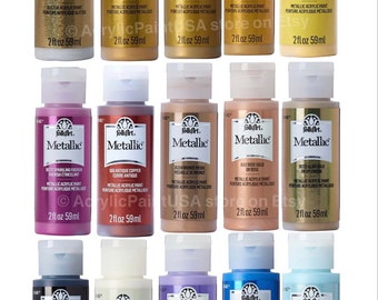FolkArt Metallic Acrylic Paint in Assorted Golden Colors such as Pure Gold 660, Rose Gold, Antique Gold, Inca.  2 fl oz. Single Bottle
