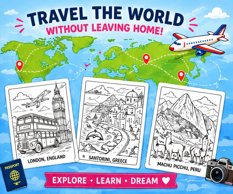 Travel Around the World Coloring Book for Kids | 40 Fun Adventure Pages ...