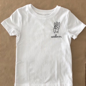 This Many Happy Birthday Tee Embroidery Shirt Custom Handmade hand holding up fingers image 5