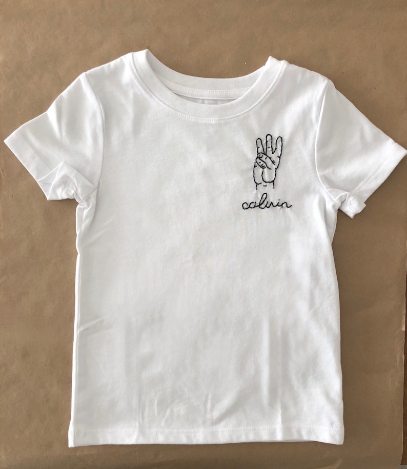 This Many Happy Birthday Tee Embroidery Shirt Custom Handmade hand holding up fingers image 5