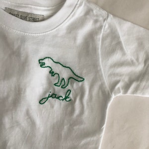 Dino T Rex Hand Embroidered Custom Name Tshirt image 3