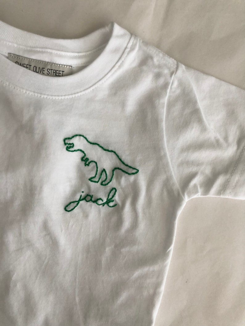 Dino T Rex Hand Embroidered Custom Name Tshirt image 3