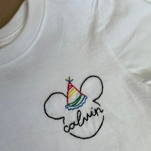 Happy Birthday Hand Embroidered Minnie and Mickey Mouse Custom Name TShirts